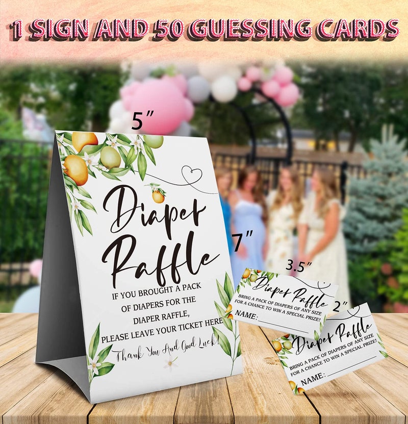 Muruseni Orange Diaper Raffle Sign, Baby Shower Game, Diaper Raffle Kit, Baby Shower Invitation Set -1 Sign and 50 Guessing Cards(1A) - Image 2